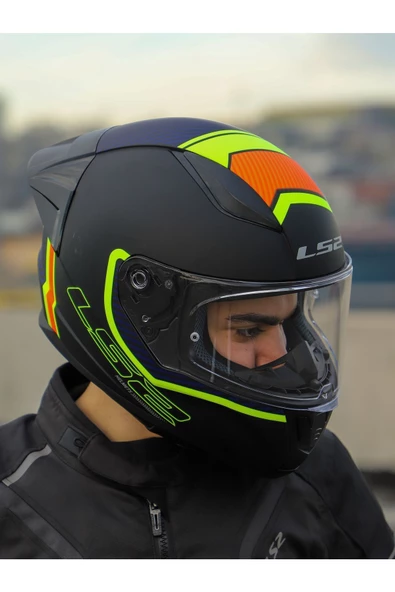 LS2 RAPID 2 RACE EXTRA MAT NEON SARI-NAVY MAVİ KASK - 2