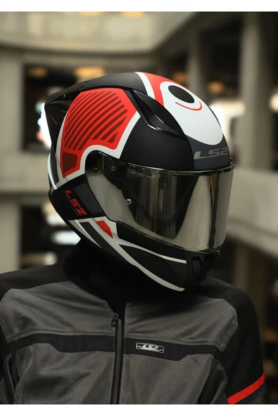 LS2 RAPID 2 RACE GRID MAT BEYAZ-KIRMIZI KASK - Resim 7