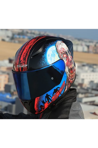 LS2 Rapıd 2 Race Zombıe Fullface Motosiklet Kaskı Mavi Camlı - 4
