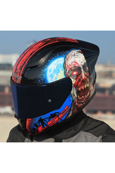 LS2 Rapıd 2 Race Zombıe Fullface Motosiklet Kaskı Mavi Camlı - 3