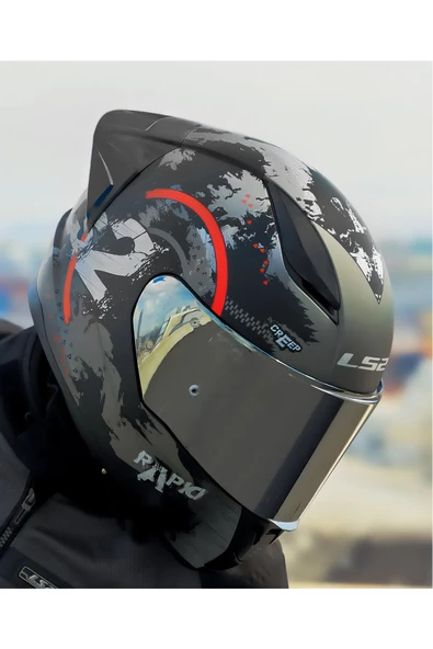 LS2 RAPID 2 RACE CIRCLE  FULLFACE MOTOSİKLET KASKI GRİ CAMLI - 5