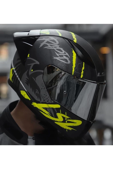 LS2 RAPID 2 RACE RAVEN MAT SİYAH-GRİ-NEON SARI FULLFACE MOTOSİKLET KASKI GRİ CAMLI - 2