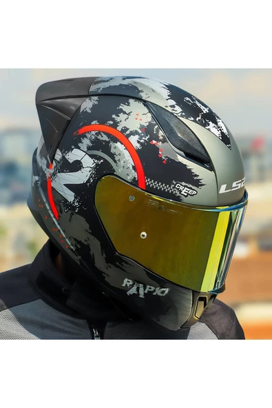 LS2 RAPID 2 RACE CIRCLE KAPALI MOTOSİKLET KASKI MAT SİYAH-KIRMIZI GOLD CAM