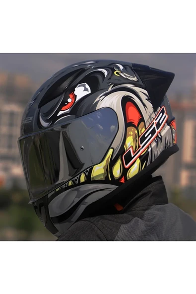 LS2 RAPID 2 RACE SPOX GRİ-KIRMIZI KAPALI MOTOSİKLET KASKI GRİ CAMLI - 3