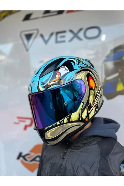 LS2 Rapıd 2 Neo Mavi-mor Kask - Gökkuşağı Vizör