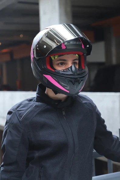 LS2 Rapıd 2 Palımnesıs Mat Siyah-pembe Kask - Resim 7