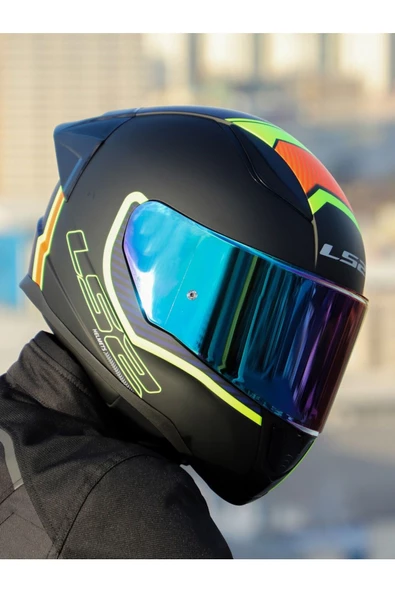 LS2 RAPID 2 RACE EXTRA MAT NEON SARI FULLFACE MOTOSİKLET KASKI GÖKKUŞAĞI CAMLI - 2