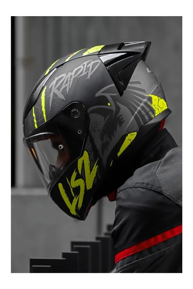 LS2 RAPID 2 RACE RAVEN MAT SİYAH-GRİ-NEON SARI FULLFACE MOTOSİKLET KASKI