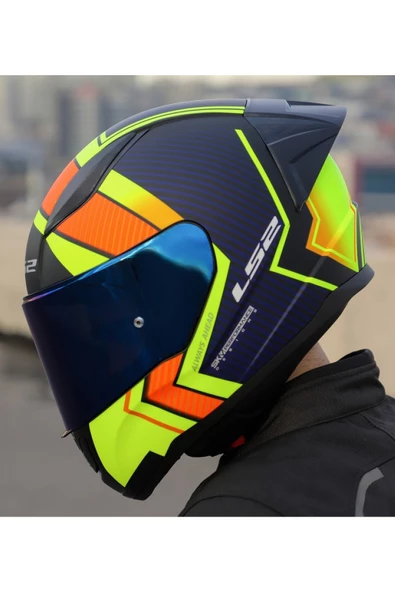 LS2 RAPID 2 RACE EXTRA MAT NEON SARI FULLFACE MOTOSİKLET KASKI MAVİ CAMLI