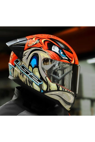 LS2 RAPID 2 RACE SPOX KIRMIZI-GRİ KAPALI MOTOSİKLET KASKI GRİ CAMLI