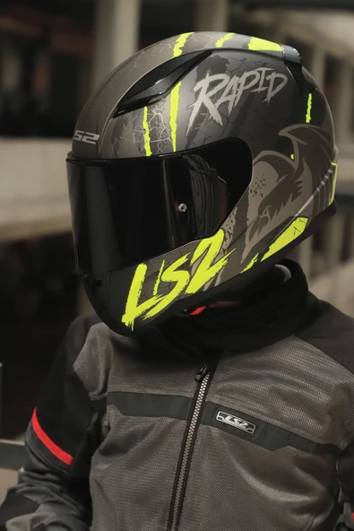 LS2 RAPID 2 RAVEN MAT SİYAH-GRİ-NEON SARI KASK - 4