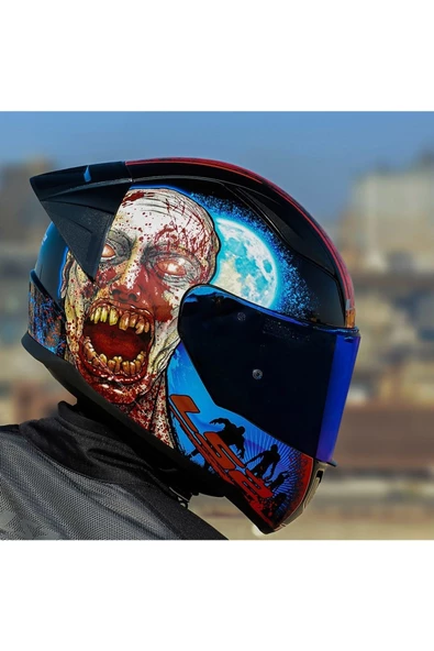 LS2 Rapıd 2 Race Zombıe Fullface Motosiklet Kaskı Mavi Camlı - 2