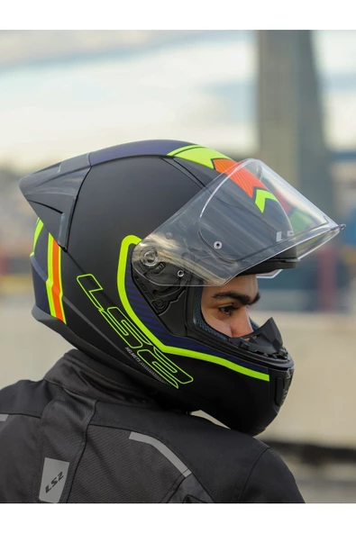 LS2 RAPID 2 RACE EXTRA MAT NEON SARI-NAVY MAVİ KASK