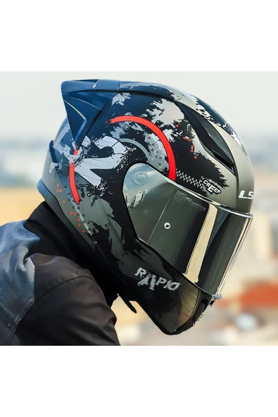 LS2 RAPID 2 RACE CIRCLE  FULLFACE MOTOSİKLET KASKI GRİ CAMLI