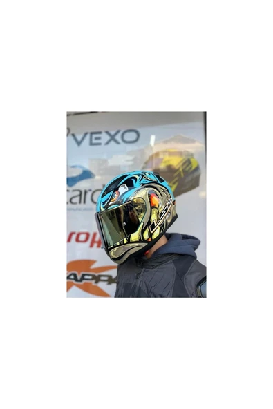 LS2 Rapıd 2 Neo Mavi-mor Kask Gold Vizör -mtn1