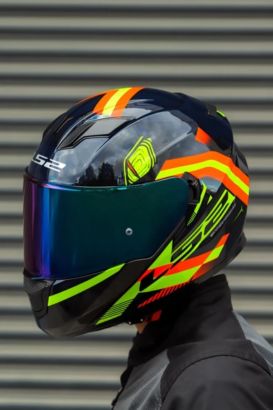 LS2 Stream Evo Reflex Mavi Turuncu Kask + Dahili Bluetooth Kulaklık - 6