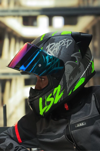 LS2 Rapıd 2 Race Raven Mat Siyah-gri-neon Sarı Kask - 5