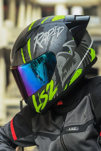 LS2 Rapıd 2 Race Raven Mat Siyah-gri-neon Sarı Kask - 4