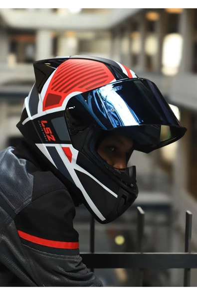 LS2 RAPID 2 RACE GRID MAT BEYAZ-KIRMIZI KASK - 5