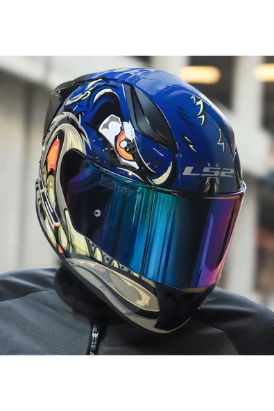 LS2 RAPID 2 RACE SPOX MAVİ-GRİ KAPALI MOTOSİKLET KASKI GÖKKUŞAĞI CAMLI - 4