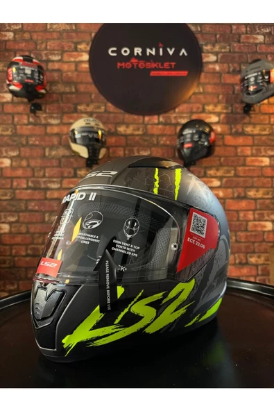 LS2 RAPID 2 RAVEN MAT SİYAH-GRİ-NEON SARI KASK