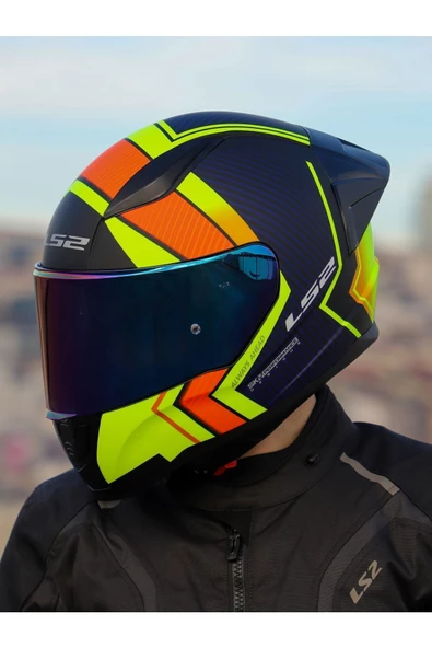 LS2 RAPID 2 RACE EXTRA MAT NEON SARI-NAVY MAVİ KASK - 3