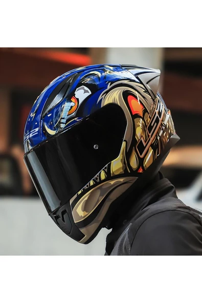 LS2 RAPID 2 RACE SPOX MAVİ-GRİ KAPALI MOTOSİKLET KASKI SİYAH CAMLI - Resim 3