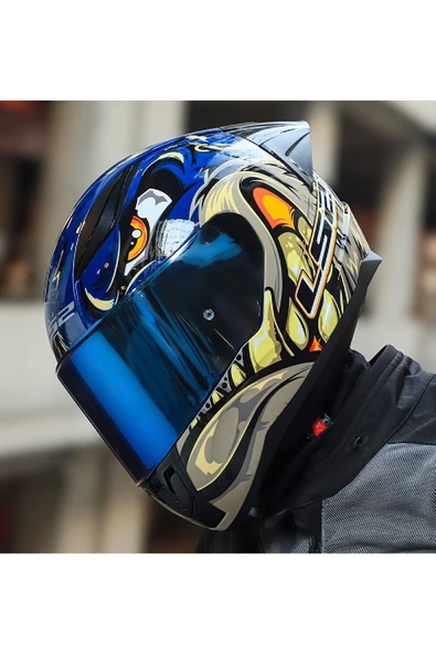 LS2 RAPID 2 RACE SPOX MAVİ-GRİ KAPALI MOTOSİKLET KASKI MAVİ CAMLI - 4