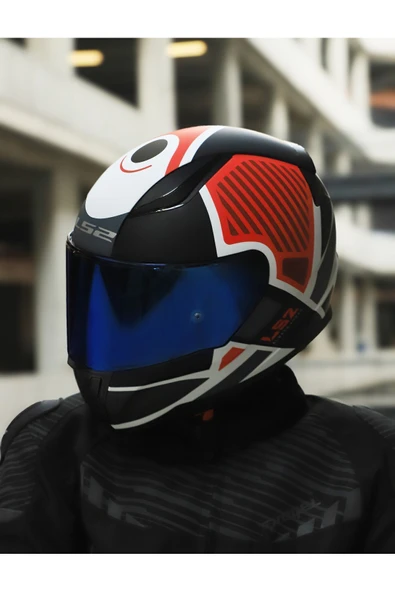 LS2 RAPID 2 GRID MAT BEYAZ-KIRMIZI KASK - Resim 2