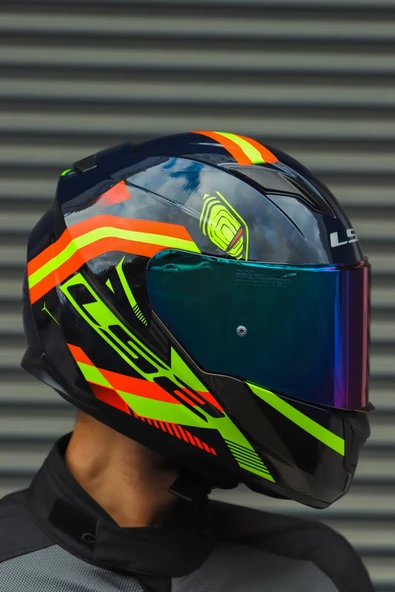 LS2 Stream Evo Reflex Mavi Turuncu Kask + Dahili Bluetooth Kulaklık - 3