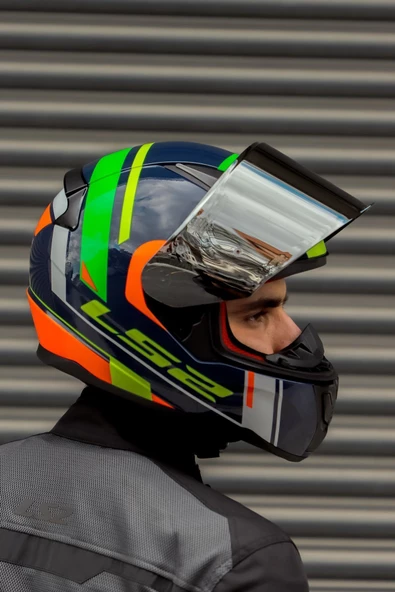 LS2 RAPID CHOS MAVİ NEON TURUNCU KASK - Resim 4