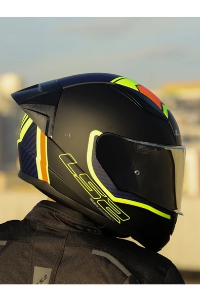 LS2 RAPID 2 RACE EXTRA MAT NEON SARI-NAVY MAVİ KASK - Resim 2