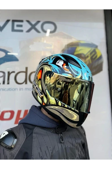 LS2 Rapıd 2 Neo Mavi-mor Kask - Gold Vizör - Resim 4