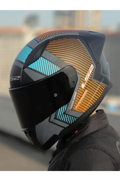 LS2 Rapid 2 Extra Race Full Face Motosiklet Kaskı Yarış Spoiler +  Siyah Vizörlü - 3