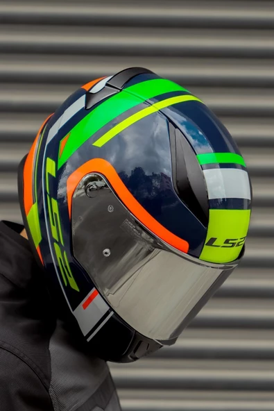 LS2 RAPID CHOS MAVİ NEON TURUNCU KASK - Resim 2