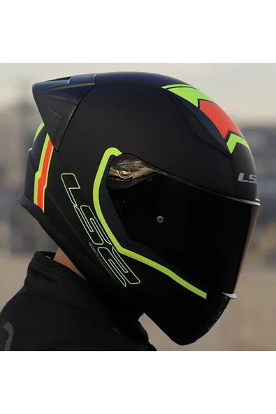 LS2 RAPID 2 RACE EXTRA MAT NEON SARI FULLFACE MOTOSİKLET KASKI - Resim 4