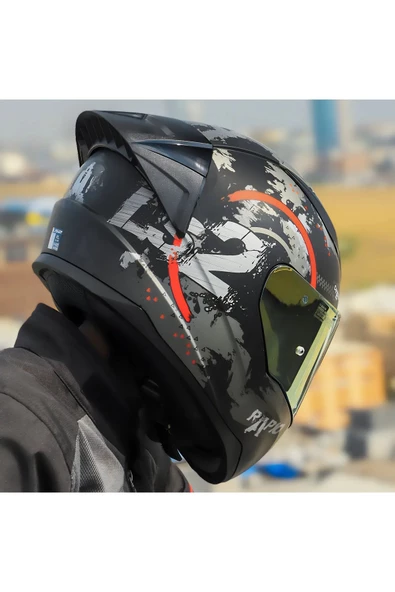 LS2 RAPID 2 RACE CIRCLE KAPALI MOTOSİKLET KASKI MAT SİYAH-KIRMIZI GOLD CAM - 2