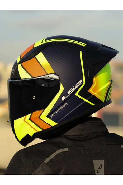 LS2 RAPID 2 RACE EXTRA MAT NEON SARI-NAVY MAVİ KASK - Resim 6