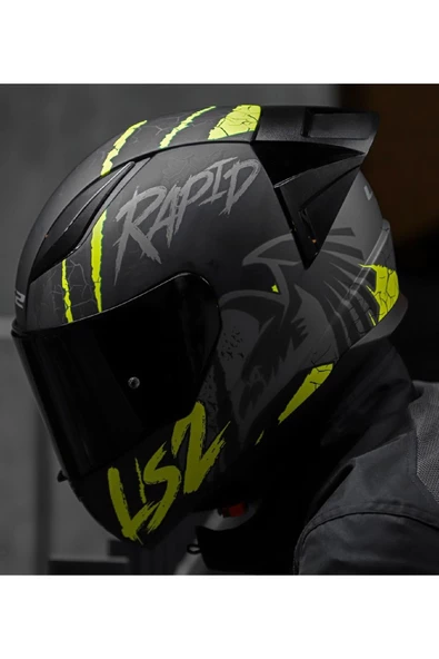 LS2 RAPID 2 RACE RAVEN MAT SİYAH-GRİ-NEON SARI FULLFACE MOTOSİKLET KASKI SİYAH CAMLI - 2
