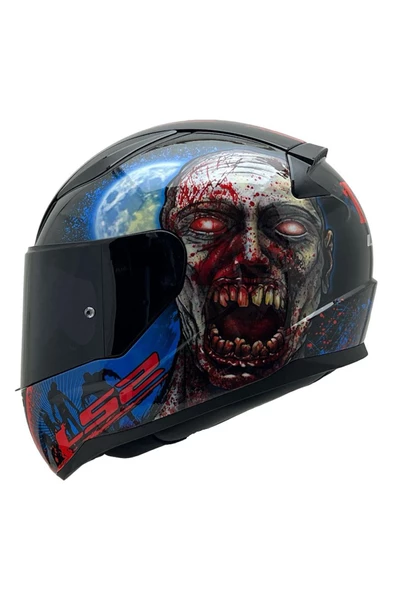 LS2 Rapıd 2 Zombıe Siyah-kırmızı Kask Siyah Cam-şeffaf Cam Hediye