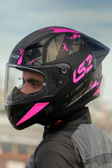 LS2 Rapıd 2 Race Palımnesıs Mat Siyah-Pembe Kask - 1