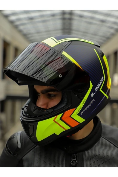 LS2 RAPID 2 EXTRA MAT NEON SARI-NAVY MAVİ KASK - Resim 8