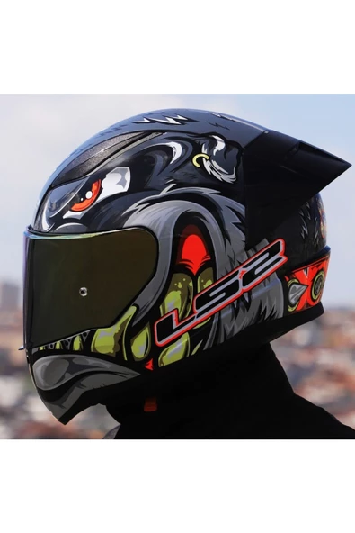 LS2 RAPID 2 RACE SPOX GRİ-KIRMIZI KAPALI MOTOSİKLET KASKI GOLD CAMLI - 3