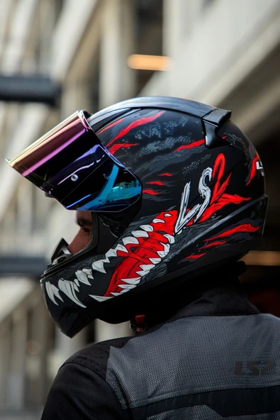 LS2 RAPID 2 KAIJU MAT SİYAH-KIRMIZI-BEYAZ KASK - Resim 7