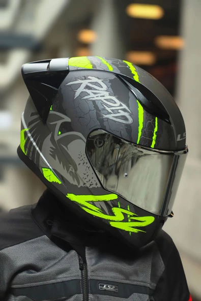 LS2 Rapıd 2 Race Raven Mat Siyah-gri-neon Sarı Kask