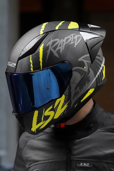LS2 Rapıd 2 Race Raven Mat Siyah-gri-neon Sarı Kask