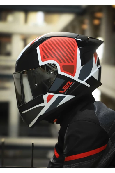 LS2 RAPID 2 RACE GRID MAT BEYAZ-KIRMIZI KASK - Resim 6