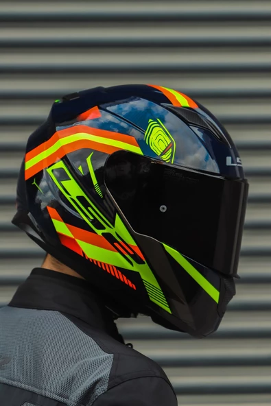 LS2 Stream Evo Reflex Mavi Turuncu Kask + Dahili Bluetooth Kulaklık - 3