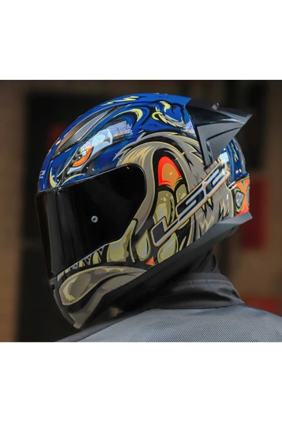 LS2 RAPID 2 RACE SPOX MAVİ-GRİ KAPALI MOTOSİKLET KASKI SİYAH CAMLI - Resim 2