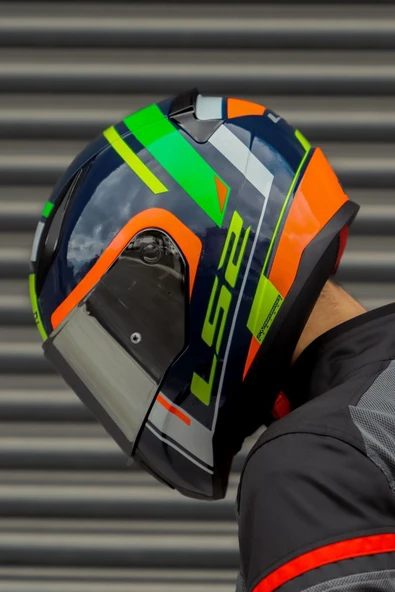 LS2 RAPID CHOS MAVİ NEON TURUNCU KASK - Resim 7